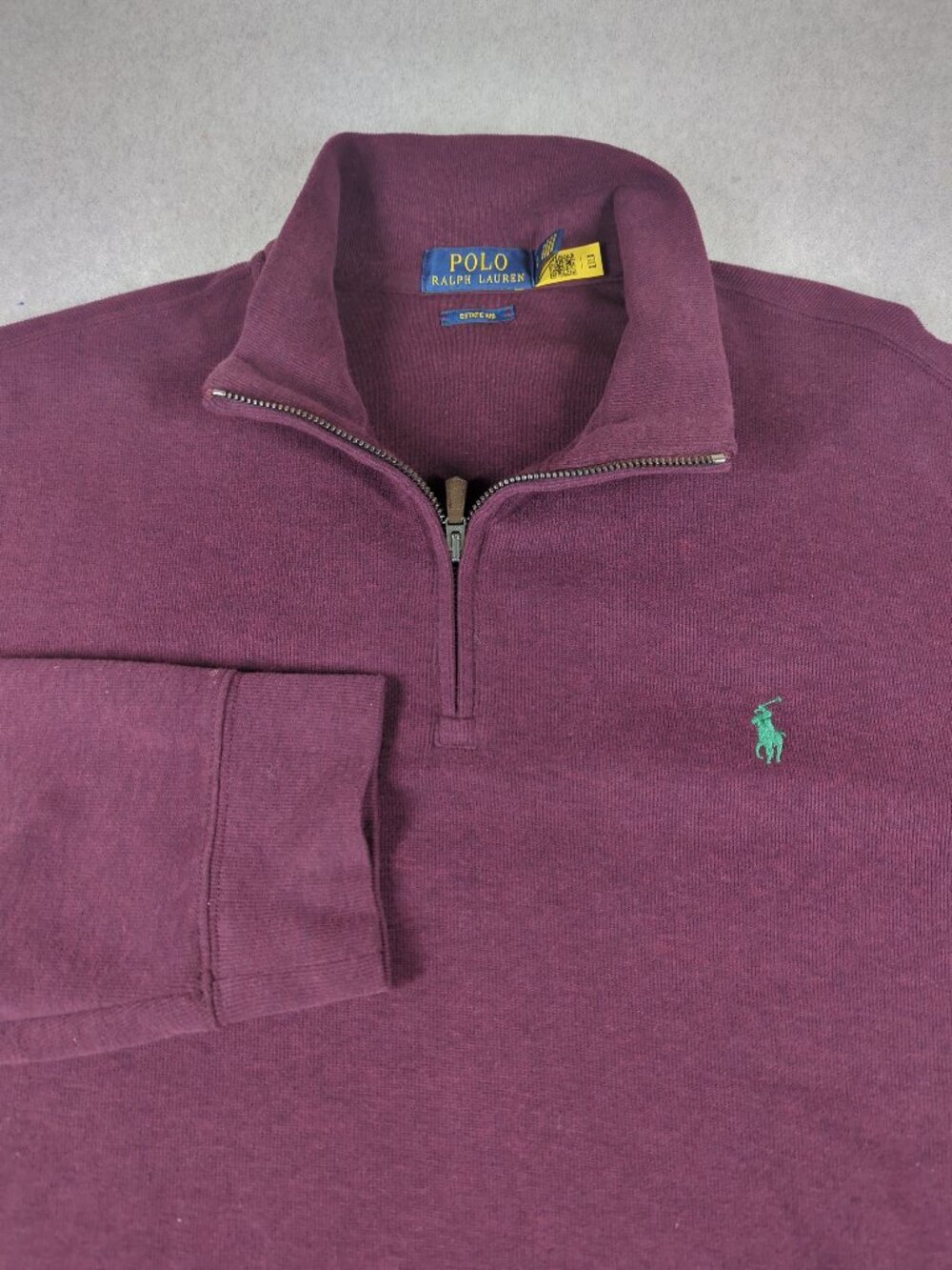 Polo Ralph Lauren Sweater Men's Large Burgundy Estate Rib 1/4 Zip Pullover